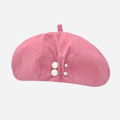 Faux Pearl Pin Beret - Rose Pink / One Size