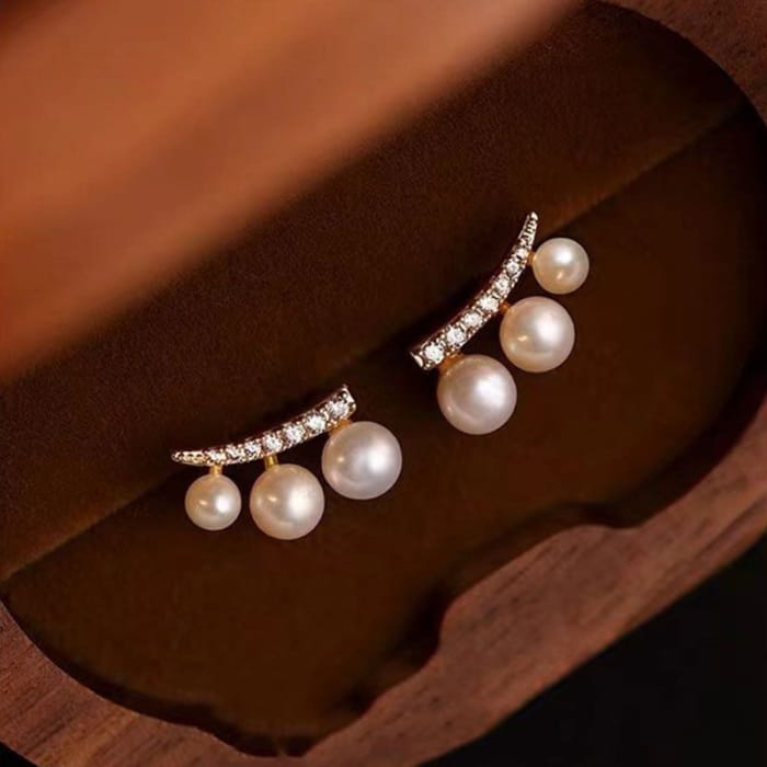 Faux Pearl Rhinestone Climber Earring