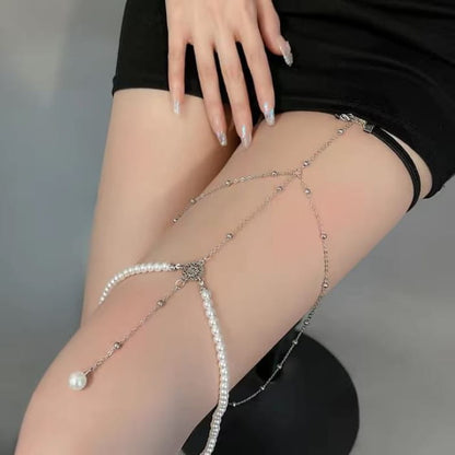 Faux Pearl / Rhinestone Layered Thigh Chain - & Bead