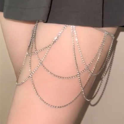 Faux Pearl / Rhinestone Layered Thigh Chain - Gold