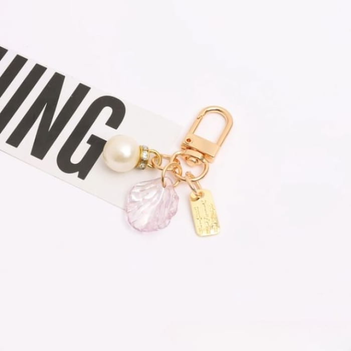 Faux Pearl Shell Acrylic Bag Charm Keyring - Q930-5 - Gold