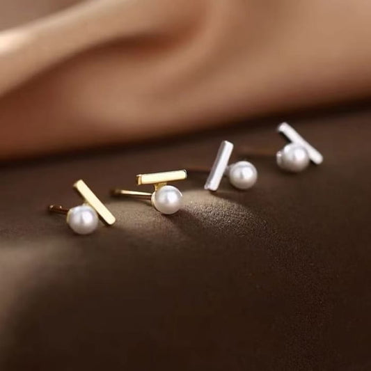 Faux Pearl Sterling Silver Bar Stud Earring