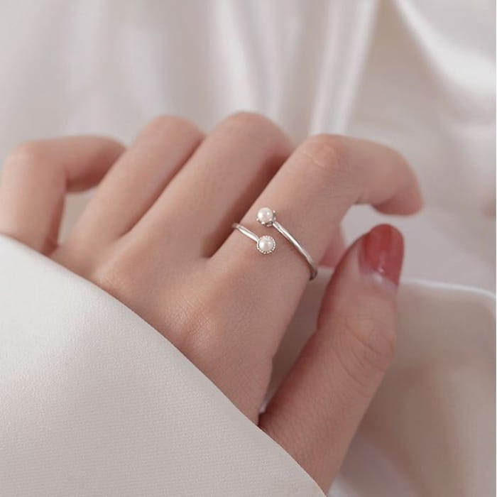 Faux Pearl Sterling Silver Open Ring