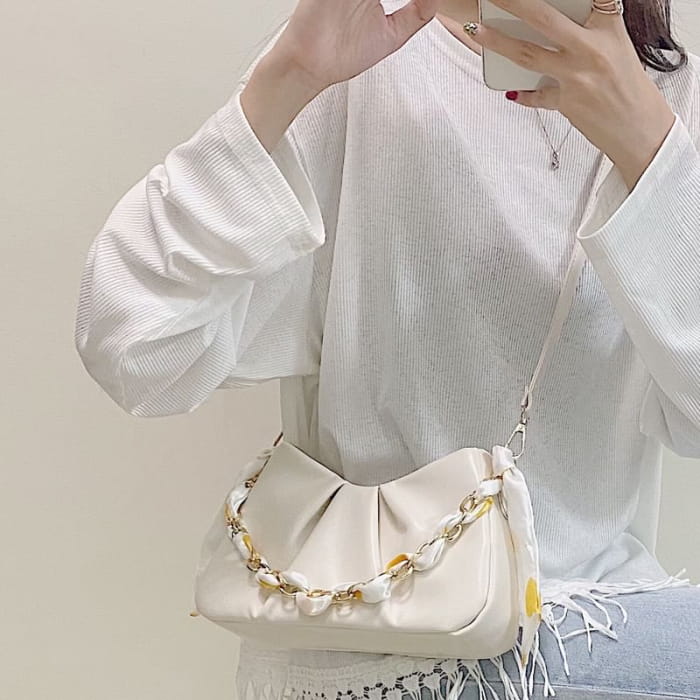 Faux Pearl Strap Shirred Shoulder Bag / Sash / Set