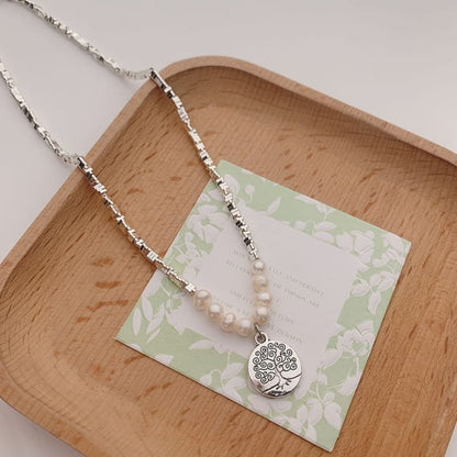 Faux Pearl Tree Pendant Necklace