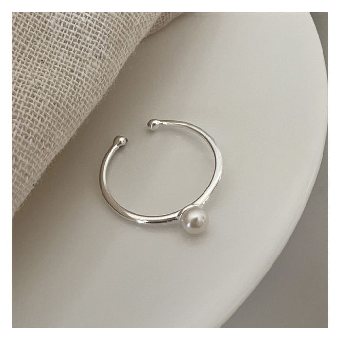 Faux Pearl / Wavy Alloy Open Ring