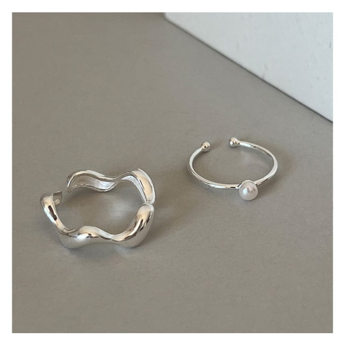 Faux Pearl / Wavy Alloy Open Ring