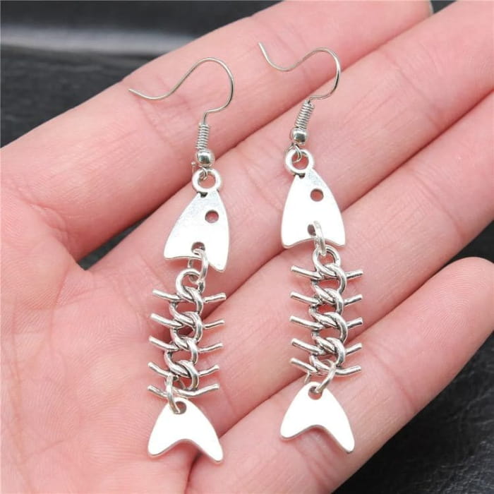 Fish Bone Drop Earrings - Standart / Silver - earrings
