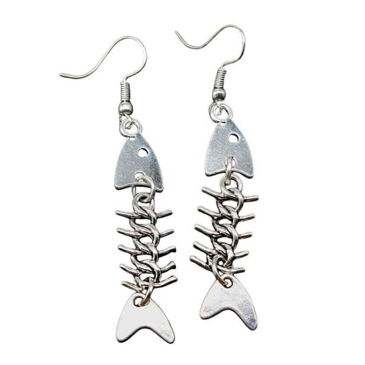 Fish Bone Drop Earrings - Standart / Silver - earrings