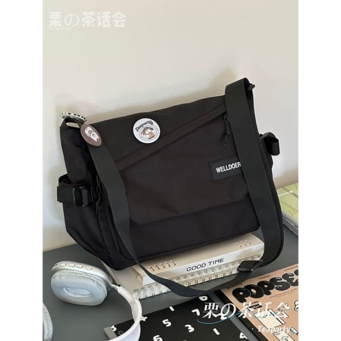 Flap Buckle Messenger Bag - Without Charm - Black / One Size