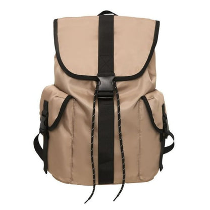 Flap Buckle Nylon Backpack - Khaki / One Size