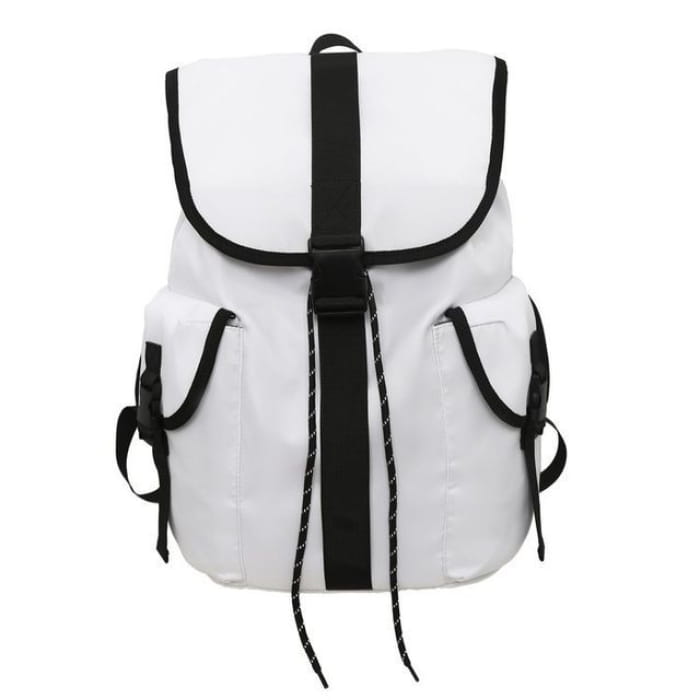 Flap Buckle Nylon Backpack - White / One Size