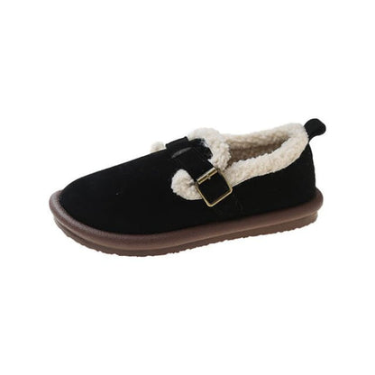 Fleece-Lined Buckled Loafers - Black / 35 - Shoes