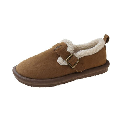 Fleece-Lined Buckled Loafers - Camel / 35 - Shoes