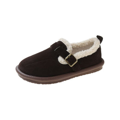 Fleece-Lined Buckled Loafers - Coffee / 35 - Shoes