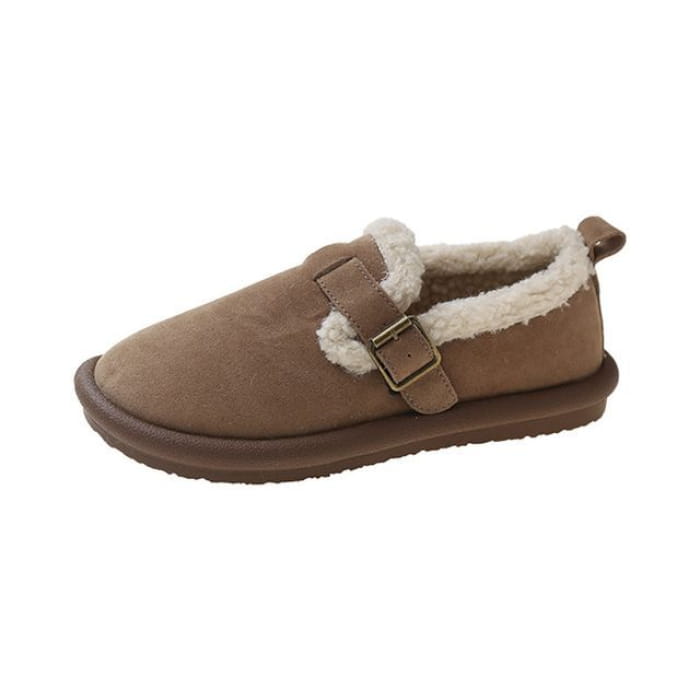 Fleece-Lined Buckled Loafers - Khaki / 35 - Shoes