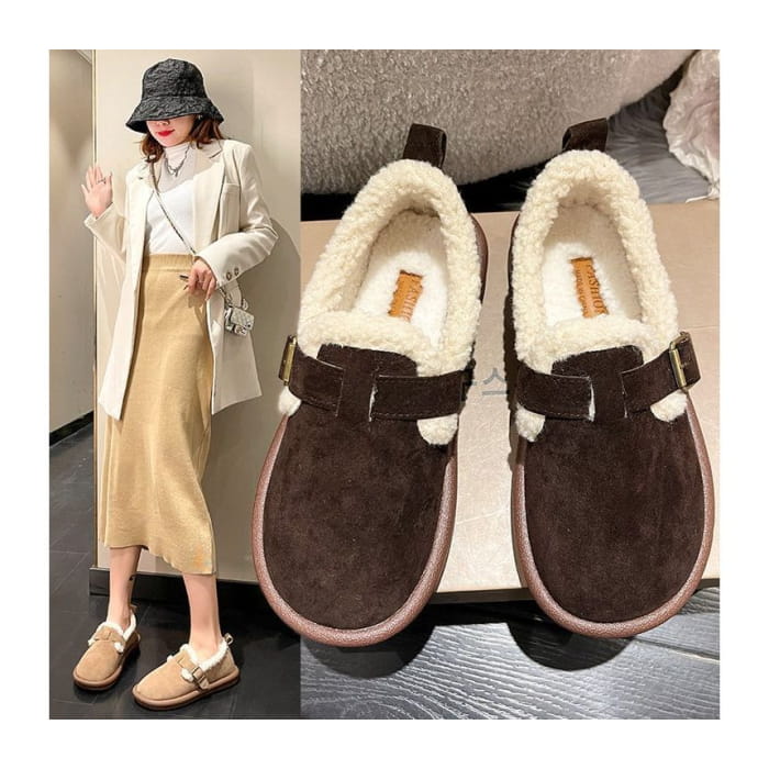 Fleece-Lined Buckled Loafers - Shoes