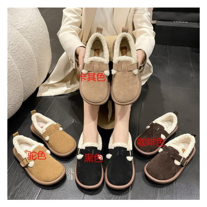 Fleece-Lined Buckled Loafers - Shoes