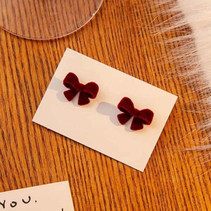 Flocking Bow / Butterfly Stud Earring - E1522-2 - 1 Pair