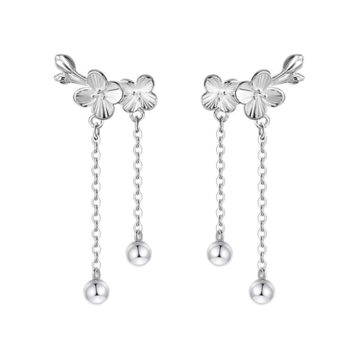 Floral Alloy Asymmetrical Dangle Earring