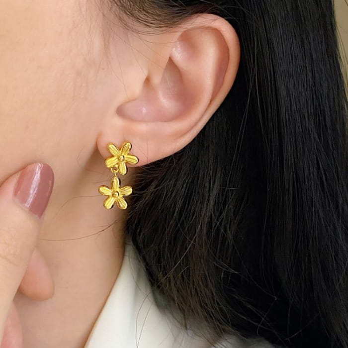 Floral Alloy Drop Earring - EH2663 - 1 Pair - Gold