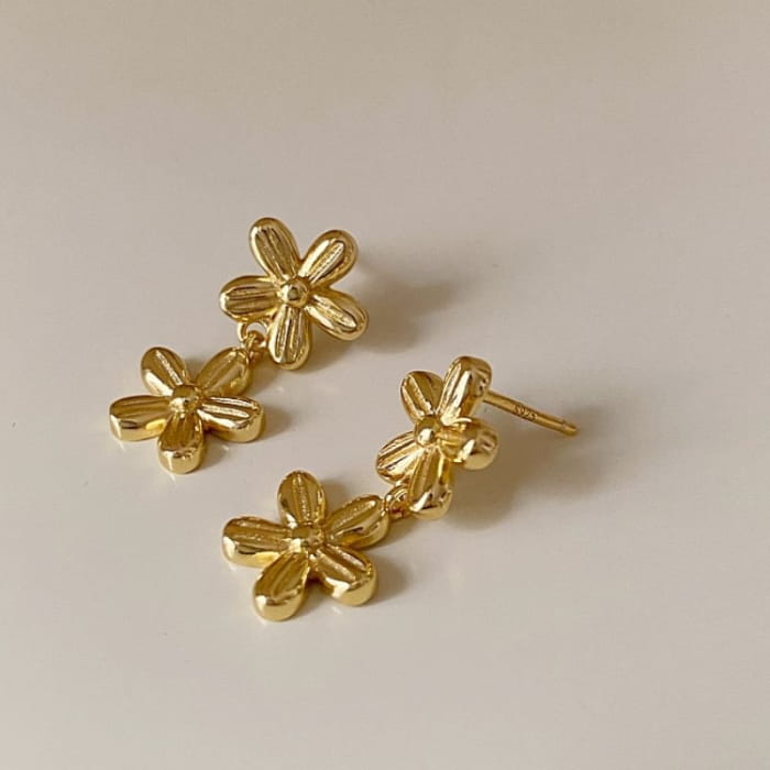 Floral Alloy Drop Earring - EH2663 - 1 Pair - Gold