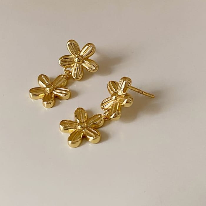 Floral Alloy Drop Earring - EH2663 - 1 Pair - Gold