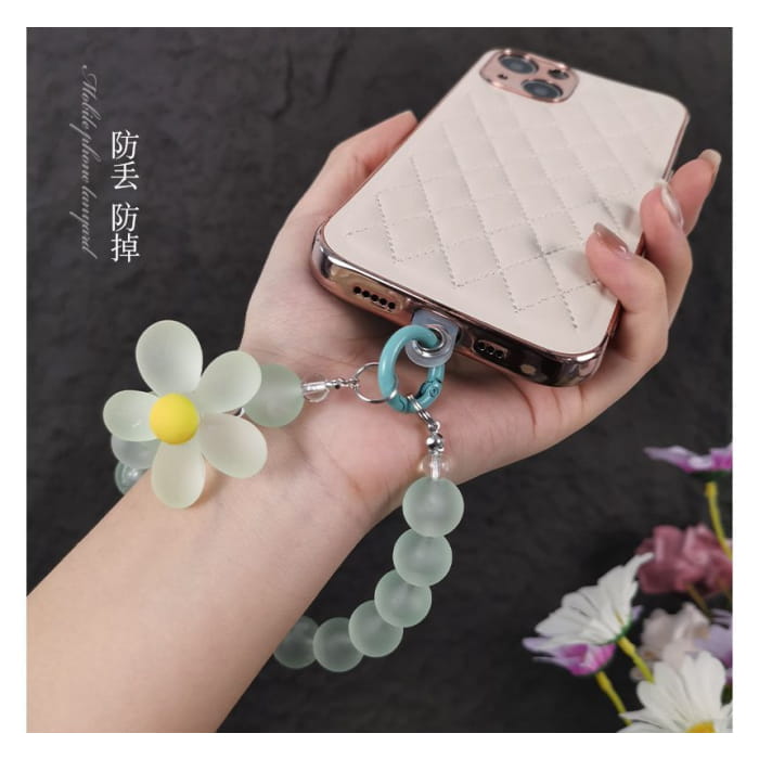 Floral Bead Phone Strap with Lanyard Pad - Accessories