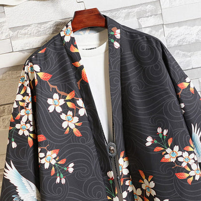 Floral Crane Sun Cardigan Kimono Outerwear Shorts Set