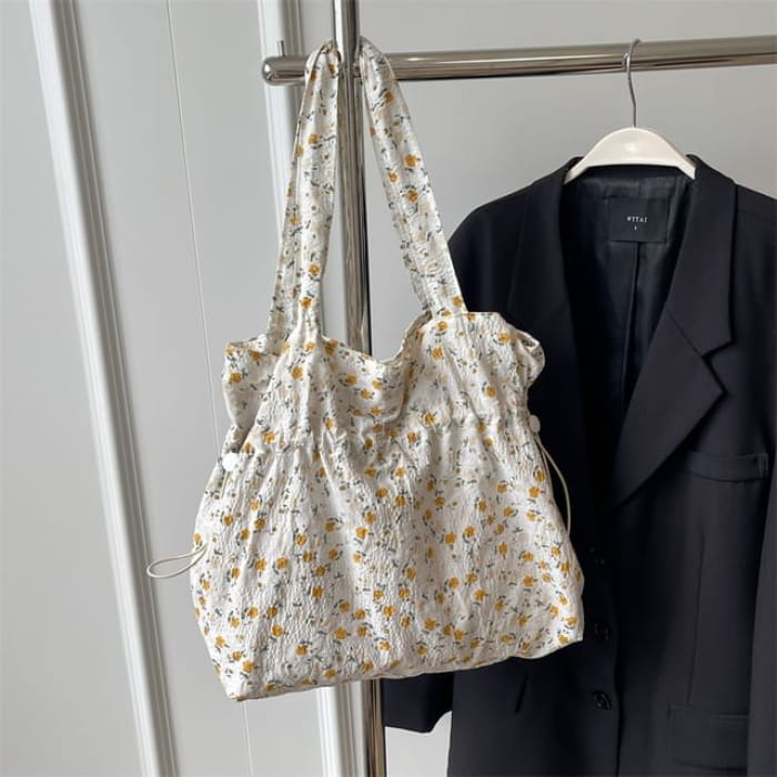 Floral Drawstring Shopper Bag / Neckerchief / Set - Light