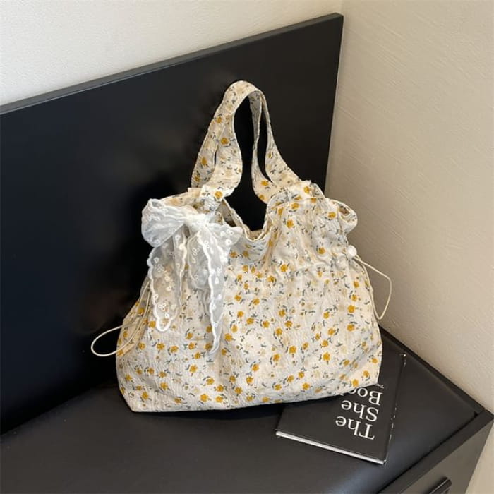 Floral Drawstring Shopper Bag / Neckerchief / Set - of 2