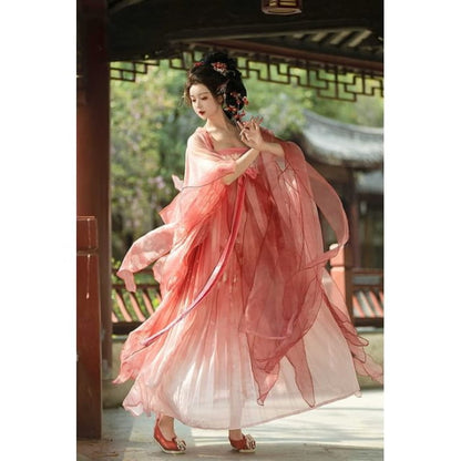 Floral Embroidered Hanfu Long Top / Spaghetti Strap Maxi