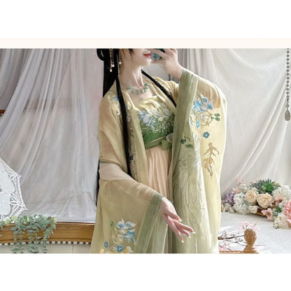 Floral Embroidered Hanfu Maxi Dress / Light Jacket / Set