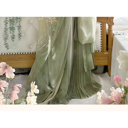 Floral Embroidered Hanfu Maxi Dress / Light Jacket / Set