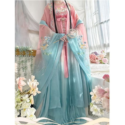 Floral Embroidered Hanfu Maxi Dress / Light Jacket / Set