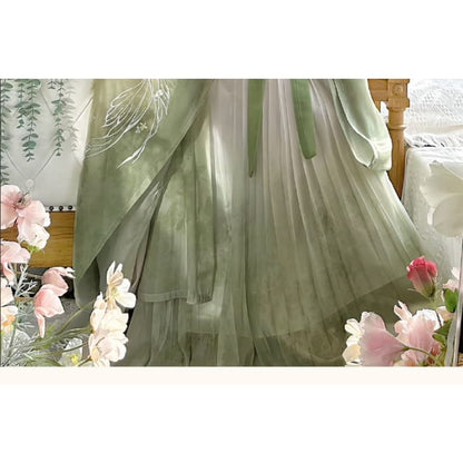 Floral Embroidered Hanfu Maxi Dress / Light Jacket / Set