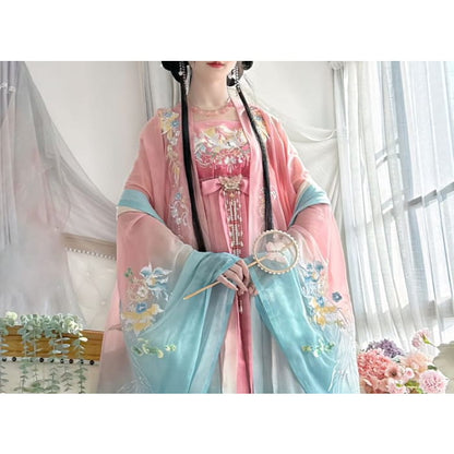 Floral Embroidered Hanfu Maxi Dress / Light Jacket / Set