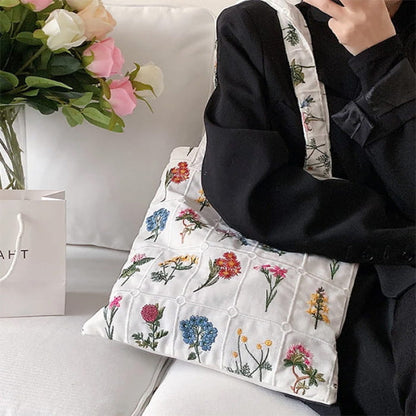 Floral Embroidered Tote Bag - Handbags