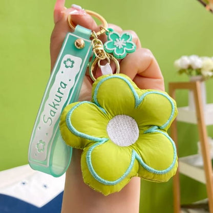 Floral Fabric Bag Charm Keyring - Green / One Size