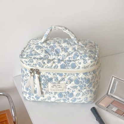 Floral Fabric Pouch / Makeup Bag / Clutch - Blue Flowers