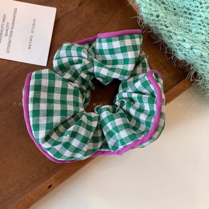 Floral Fabric Scrunchie - 633 - Gingham - Green / One Size