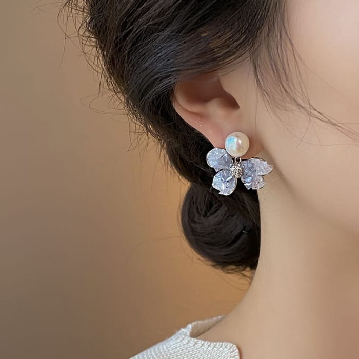 Floral Faux Crystal Pearl Alloy Drop Earring