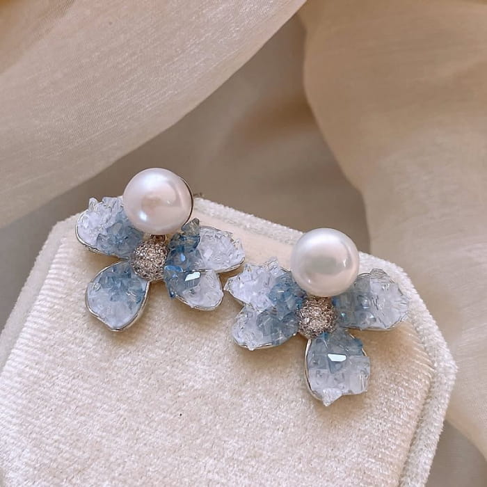 Floral Faux Crystal Pearl Alloy Drop Earring