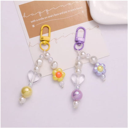 Floral Faux Pearl Bag Charm Keyring