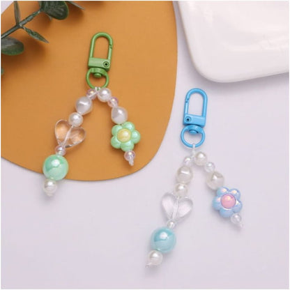 Floral Faux Pearl Bag Charm Keyring