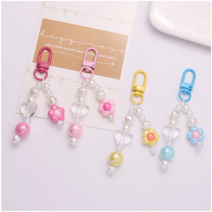 Floral Faux Pearl Bag Charm Keyring