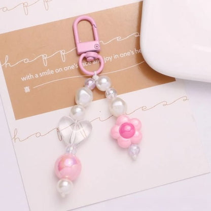 Floral Faux Pearl Bag Charm Keyring - Q1286-2 - Pink