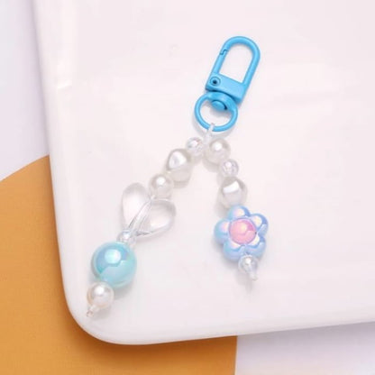 Floral Faux Pearl Bag Charm Keyring - Q1286-5 - Blue