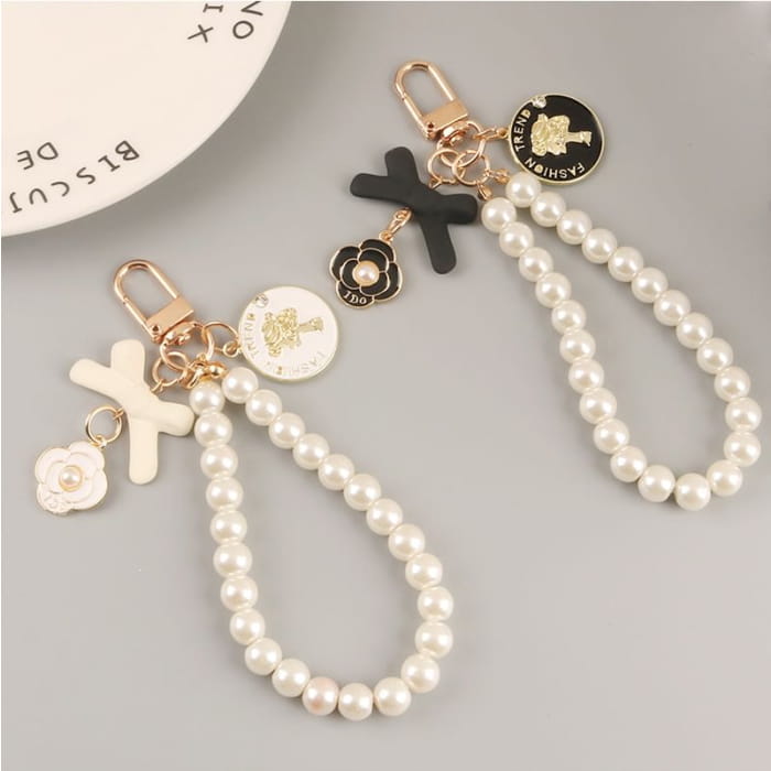 Floral Faux Pearl Bag Charm Keyring (Various Designs)