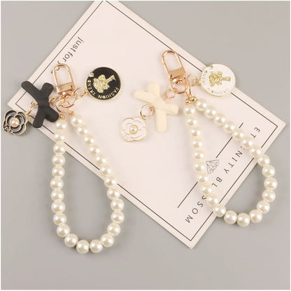 Floral Faux Pearl Bag Charm Keyring (Various Designs)